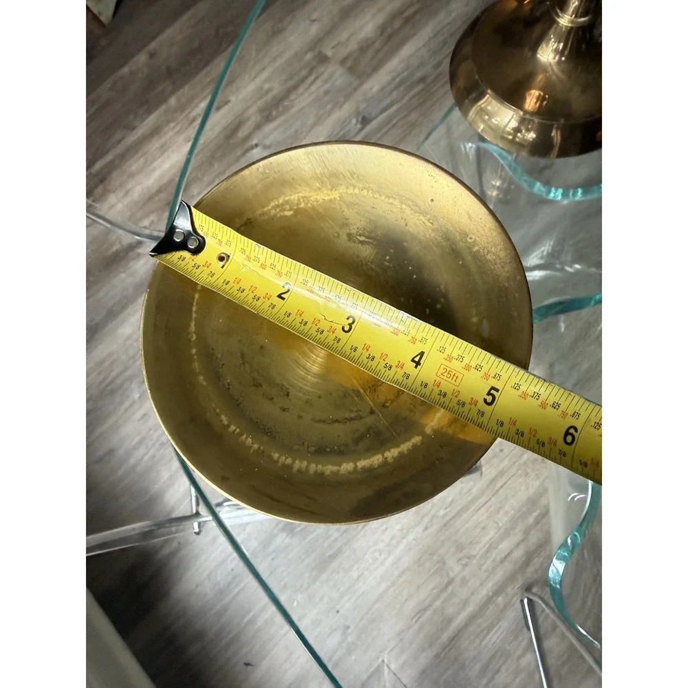 Vintage Solid Brass Bulb Pillar Candle Holders Pair Graduated Hollywood Regency